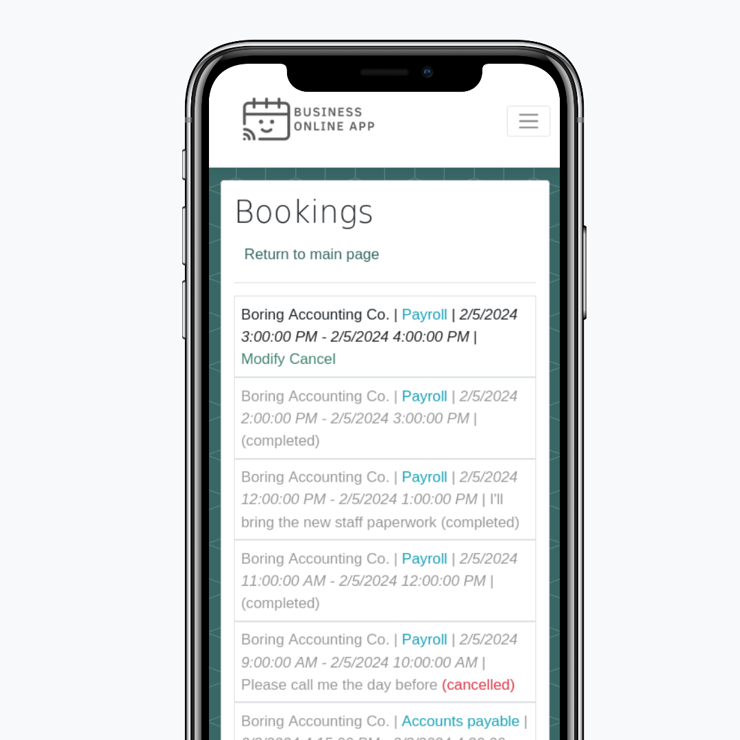 Mobile friendly booking management system